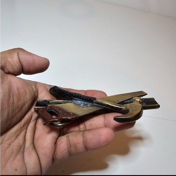 Vintage The Great American Buckle Company  Saw Hammer Level Brass Belt Buckle - Picture 5 of 10